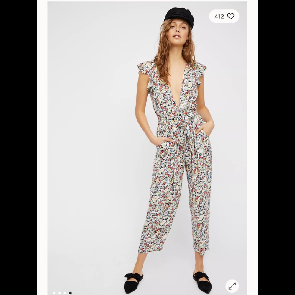 Free People Ruffle Jumper One-Piece floral prin
 S